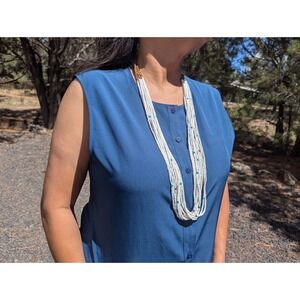 Santo Domingo‎ Vintage White Shell Pullover Necklace Heishi Turquoise Jewelry**